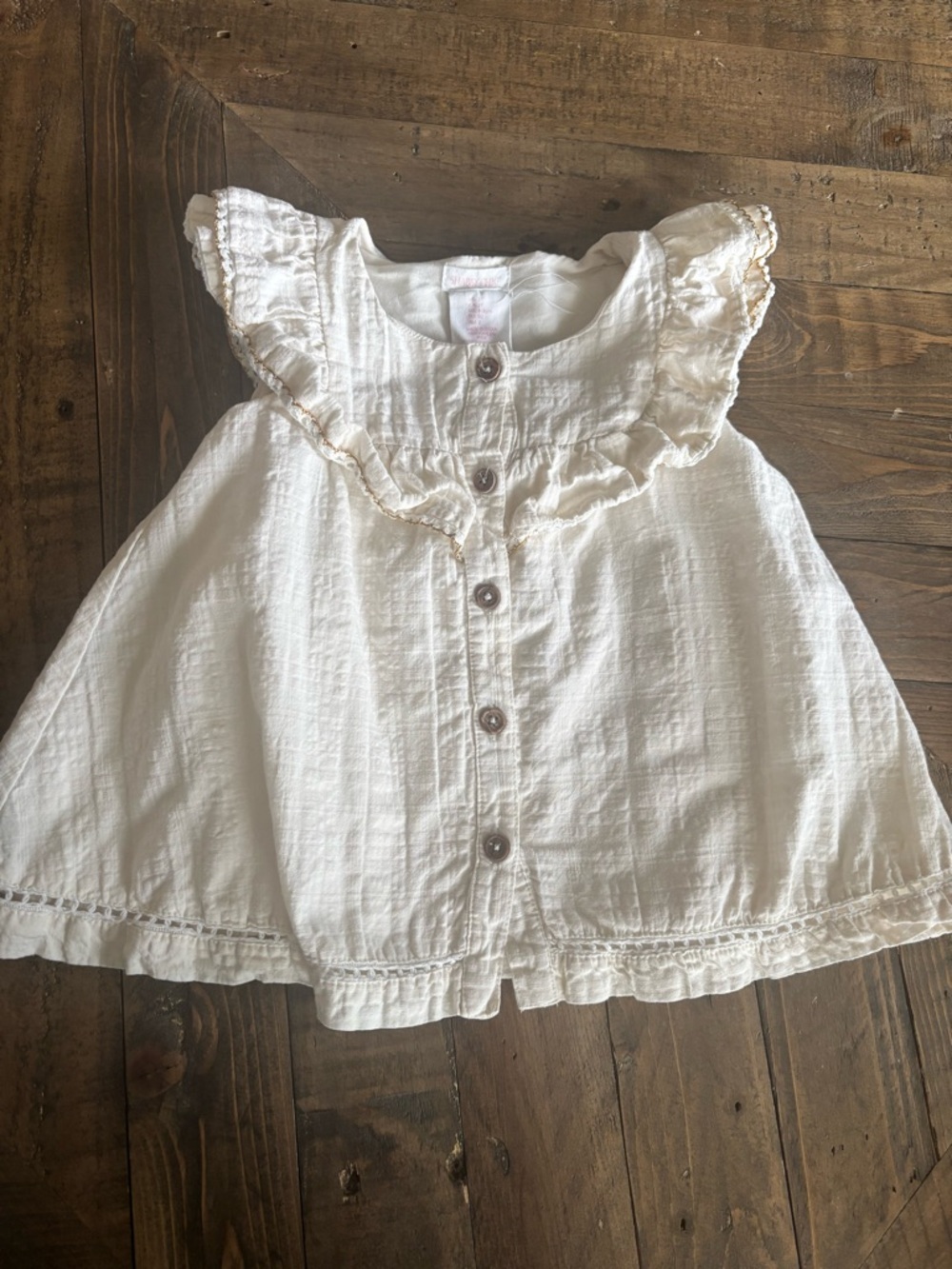 Shabby Chic White Ruffled Button-Front Toddler Dress